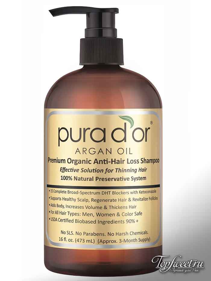 PURA D'OR Anti-Hair Loss Premium Organic Argan Oil Shampoo. Лучшие шампуни для роста волос