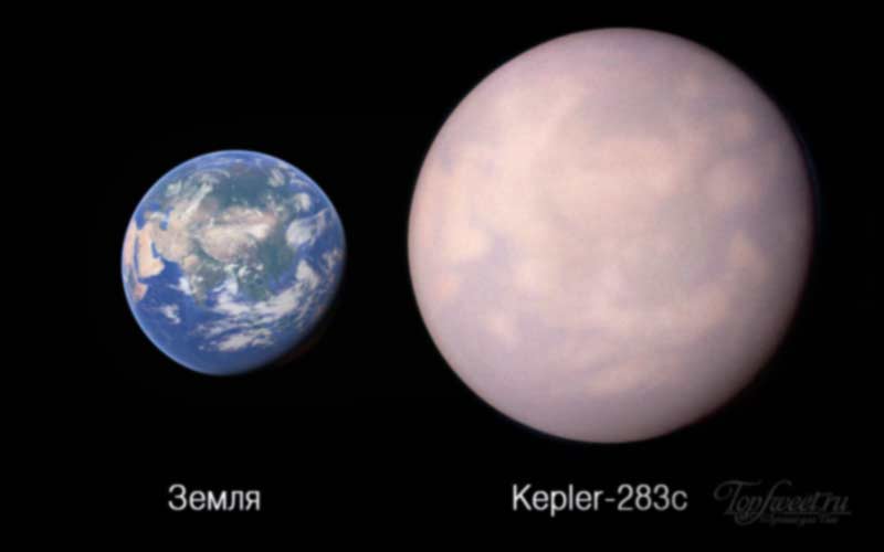 Сравнительные размеры Земли и планеты Kepler-283c